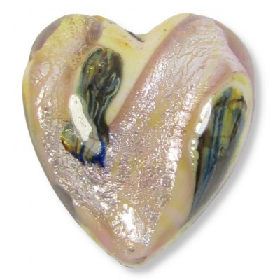1 Murano Glass Light Rose Luna White Gold Foiled 22mm Heart Bead