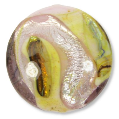 1 Murano Glass Light Rose Luna White Gold Foiled 26mm Lentil Bead