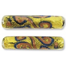 1 Murano Glass Sgraffito Bluino & Aventurine Gold Foiled 40mm Tube Bead