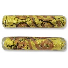 1 Murano Glass Sgraffito Amethyst & Aventurine Gold Foiled 40mm Tube Bead