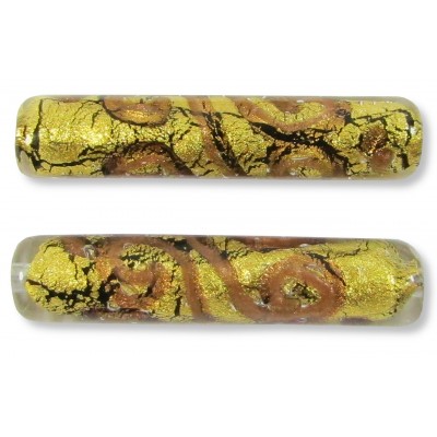 1 Murano Glass Sgraffito Amethyst & Aventurine Gold Foiled 40mm Tube Bead