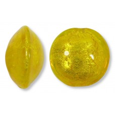 1 Murano Glass Ginger Spice Yellow Gold Foiled 14mm Lentil Bead