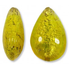 1 Murano Glass Ginger Spice Yellow Gold Foiled 20mmPear Drop