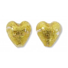 2 Murano Glass Gold Foiled Clear 10mm Heart Beads
