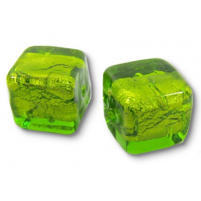 2 Murano Glass Verde Erba Green Gold Foiled 8mm Cube Beads