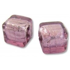 2 Murano Glass Medium Amethyst Silver Foiled 8mm Cube Beads
