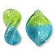 2 Murano Glass Bicolour Lime and Dark Aqua White Gold Foiled 16mm Elica Beads