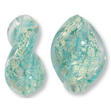 2 Murano Glass Verde Ice Crackle White Gold Foiled 16mm Elica Beads