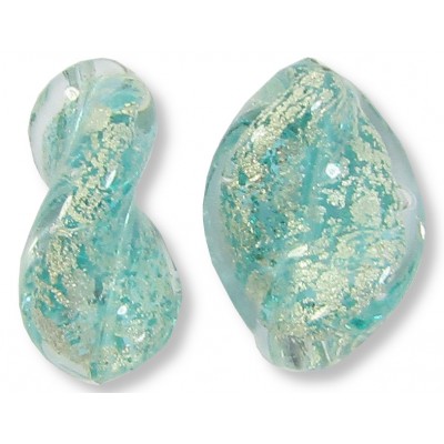 2 Murano Glass Verde Ice Crackle White Gold Foiled 16mm Elica Beads