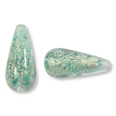 1 Murano Glass Verde Ice Crackle White Gold Foiled 20mm Drop Bead