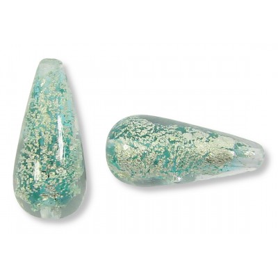1 Murano Glass Verde Ice Crackle White Gold Foiled 20mm Drop Bead