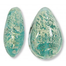 1 Murano Glass Verde Ice Crackle White Gold Foiled 20mm Pear Drop