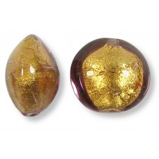 1 Murano Glass Chocolate Amethyst Gold Foiled 10mm Lentil Bead