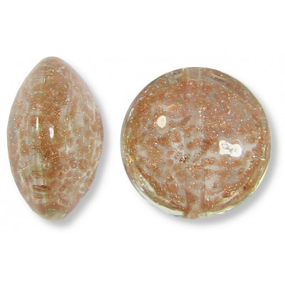 1 Murano Glass Aventurine Clear 14mm Lentil Bead