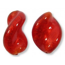 2 Murano Glass Arancio Gold Foiled 16mm Elica Beads
