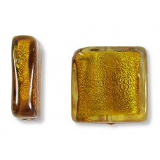 1 Murano Glass Medium Topaz Gold Foiled 20mm Square Spangle Bead