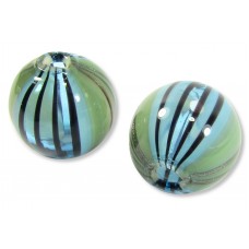1 Murano Glass Blown 20mm Round Bead Aqua Blue Green Aventurine with Stripes