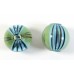 1 Murano Glass Blown 20mm Round Bead Aqua Blue Green Aventurine with Stripes