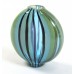 1 Murano Glass Blown 24mm Oval Lentil Bead Aqua Blue Green Aventurine with Stripes