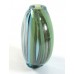 1 Murano Glass Blown 24mm Oval Lentil Bead Aqua Blue Green Aventurine with Stripes