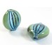 1 Murano Glass Blown 24mm Oval Lentil Bead Aqua Blue Green Aventurine with Stripes