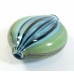 1 Murano Glass Blown 24mm Oval Lentil Bead Aqua Blue Green Aventurine with Stripes