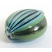 1 Murano Glass Blown 24mm Oval Lentil Bead Aqua Blue Green Aventurine with Stripes