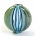1 Murano Glass Blown 24mm Oval Lentil Bead Aqua Blue Green Aventurine with Stripes