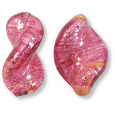 2 Murano Glass Dark Rose Silver Foiled Elica Twist Beads
