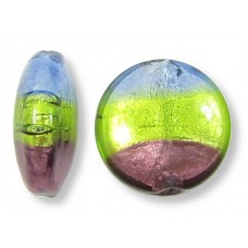 1 Murano Glass 12mm Sapphire Lime and Amethyst Tricolour Silver Foiled Lentil Bead