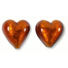 2 Murano Glass Dark Topaz Gold Foiled 14mm Hearts