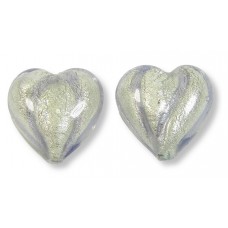 2 Murano Glass White Goldfoil and Purple Velvet 14mm Heart Beads