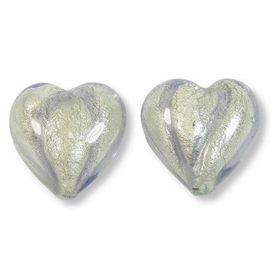 2 Murano Glass White Goldfoil and Purple Velvet 14mm Heart Beads