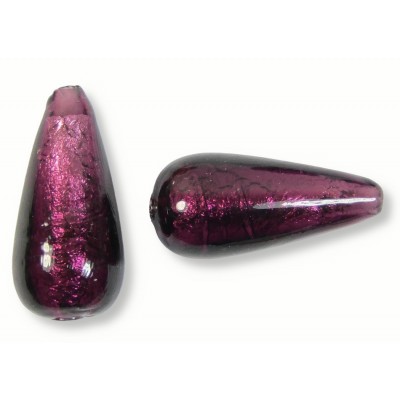 1 Murano Glass Dark Amethyst Silver Foiled 20mm Drop Bead