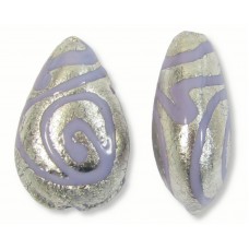 1 Murano Glass White Gold Foiled Cantare Lilac 20mm Pear Drop