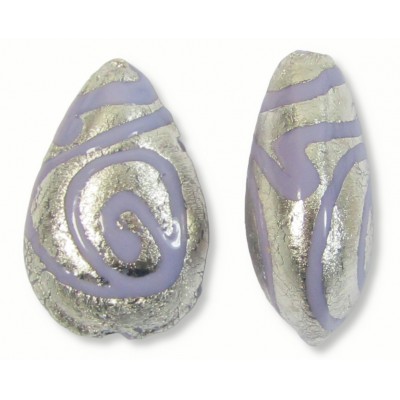 1 Murano Glass White Gold Foiled Cantare Lilac 20mm Pear Drop