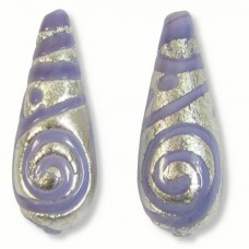 1 Murano Glass White Gold Foiled Cantare Lilac 30mm Drop