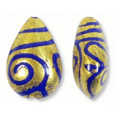 1 Murano Glass Gold Foiled Cantare Cobalt 20mm Pear Drop