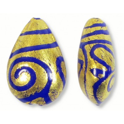 1 Murano Glass Gold Foiled Cantare Cobalt 20mm Pear Drop
