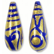 1 Murano Glass Gold Foiled Cantare Cobalt 30mm Drop