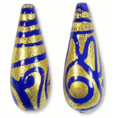 1 Murano Glass Gold Foiled Cantare Cobalt 30mm Drop