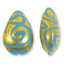 1 Murano Glass Gold Foiled Cantare Turquoise 20mm Pear Drop