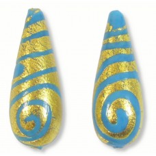 1 Murano Glass Gold Foiled Cantare Turquoise 30mm Drop