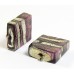 2 Murano Glass Dark Amethyst & Black Lines 15mm Square White Gold Foiled Beads