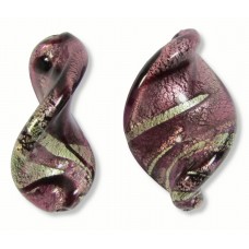 1 Murano Glass Dark Amethyst & Black Lines 28mm Elicia Twist White Gold Foiled Bead
