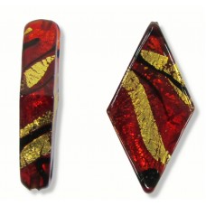 1 Murano Glass Dark Ruby Red & Black Lines 30mm Rhombus Gold Foiled Bead