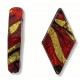 1 Murano Glass Dark Ruby Red & Black Lines 30mm Rhombus Gold Foiled Bead