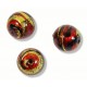 1 Murano Glass Dark Ruby Red & Black Lines Gold Foiled 12mm Round Bead