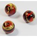1 Murano Glass Dark Ruby Red & Black Lines Gold Foiled 12mm Round Bead