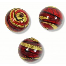 1 Murano Glass Dark Ruby Red & Black Lines Gold Foiled 16mm Round Bead